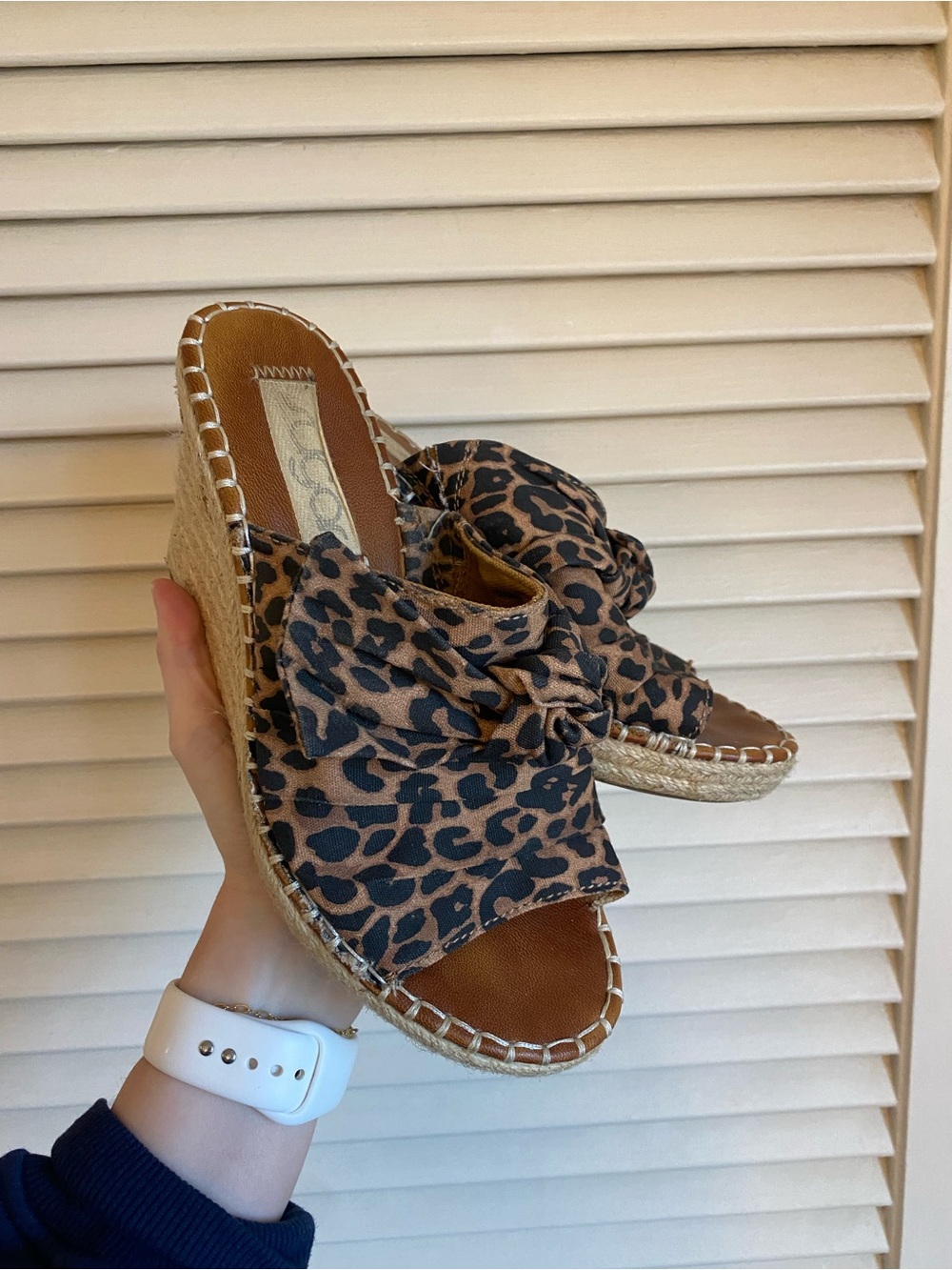 Sugar Leopard Print Espadrille Wedges with Tie Details